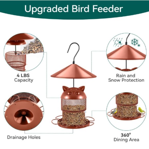 Retractable - Telescopic Metal Bird Feeder w/ Cute Cat-Face Cover - Picture 2 of 10